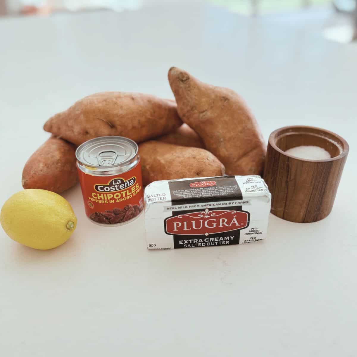 Ingredients needed to make chipotle sweet potato puree.