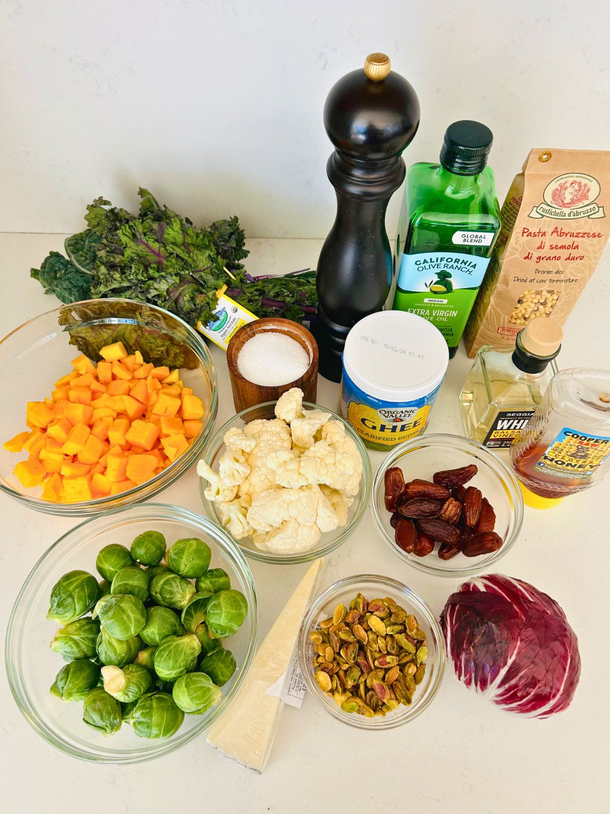 All of the ingredients needed to make roasted seasonal vegetable salad recipe (North Italia copycat).