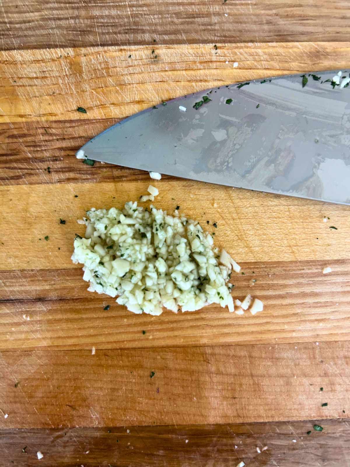 A finely chopped garlic clove with salt incorporated into garlic paste.