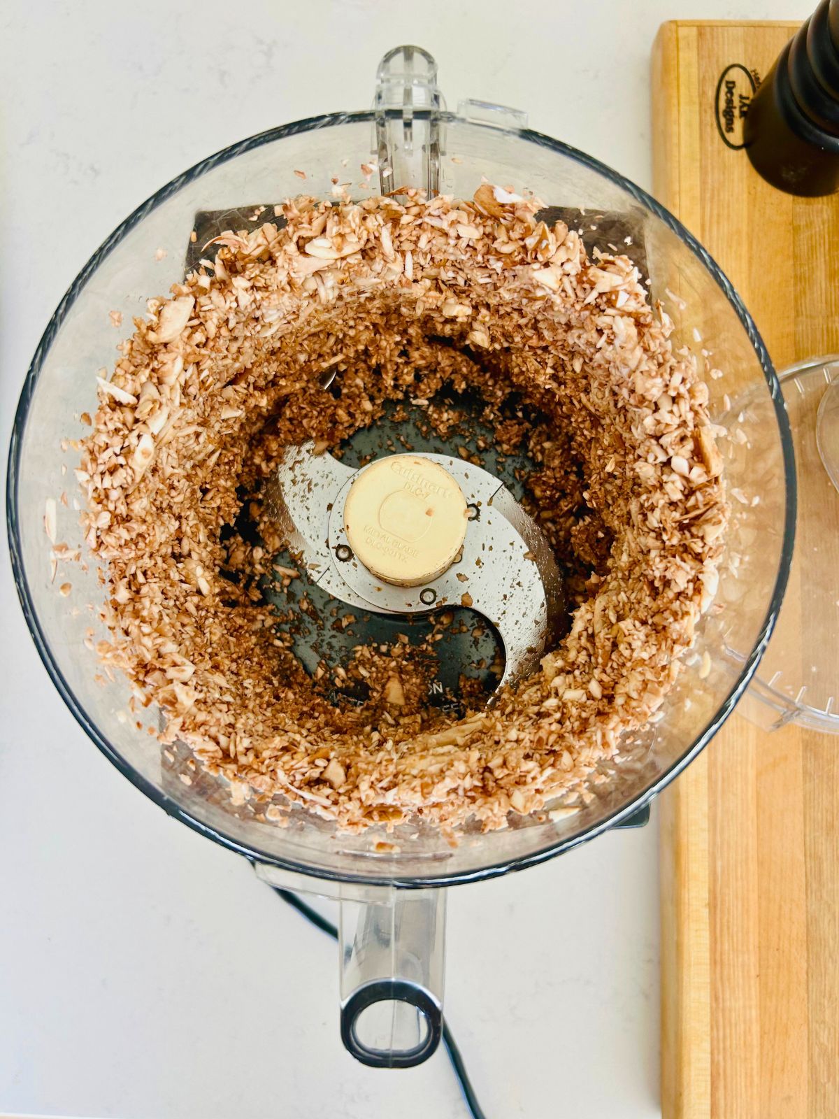 Baby portobello mushrooms minced in a food processor.