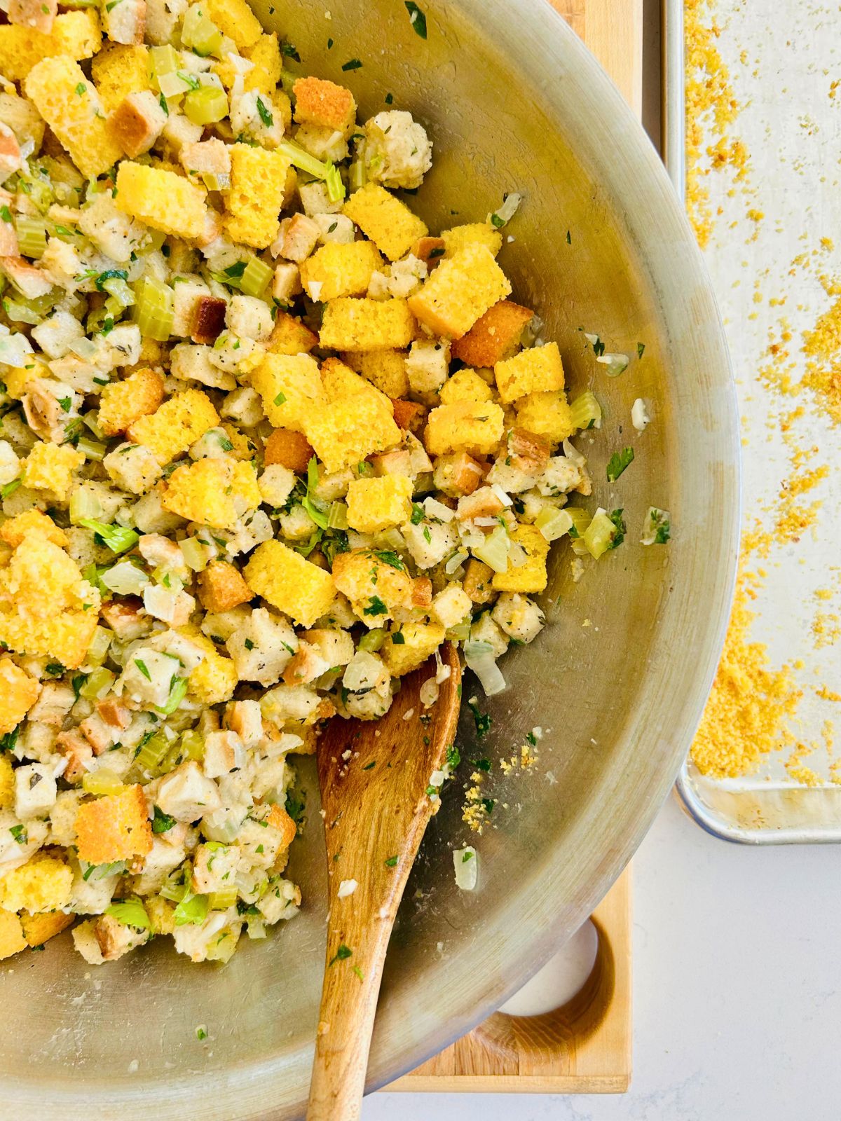 Cubed cornbread has been added to the stuffing.