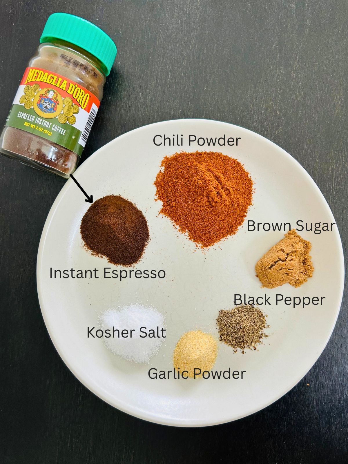 All of the spices needed to make this espresso rub.