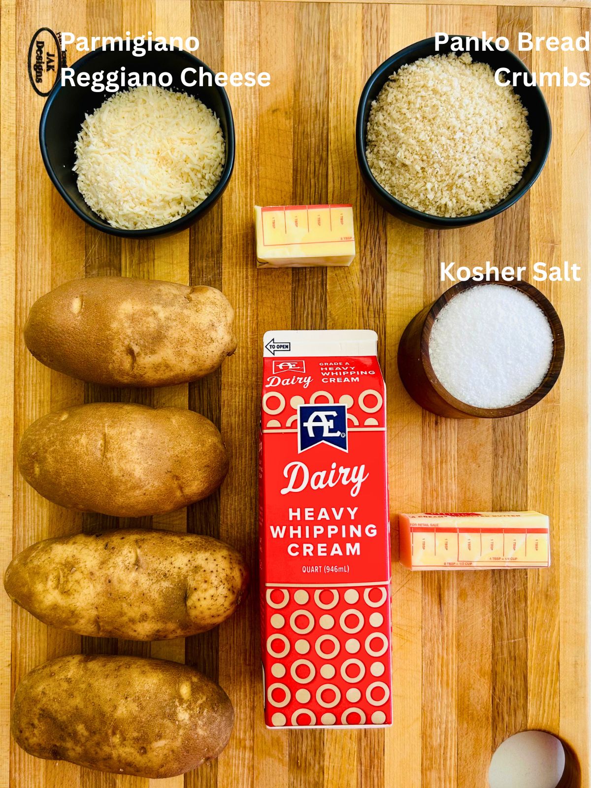 All of the ingredients needed to make steakhouse potatoes au gratin recipe.