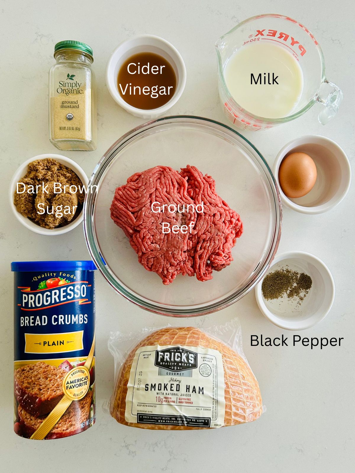 All of the ingredients needed to make glazed ham loaves.