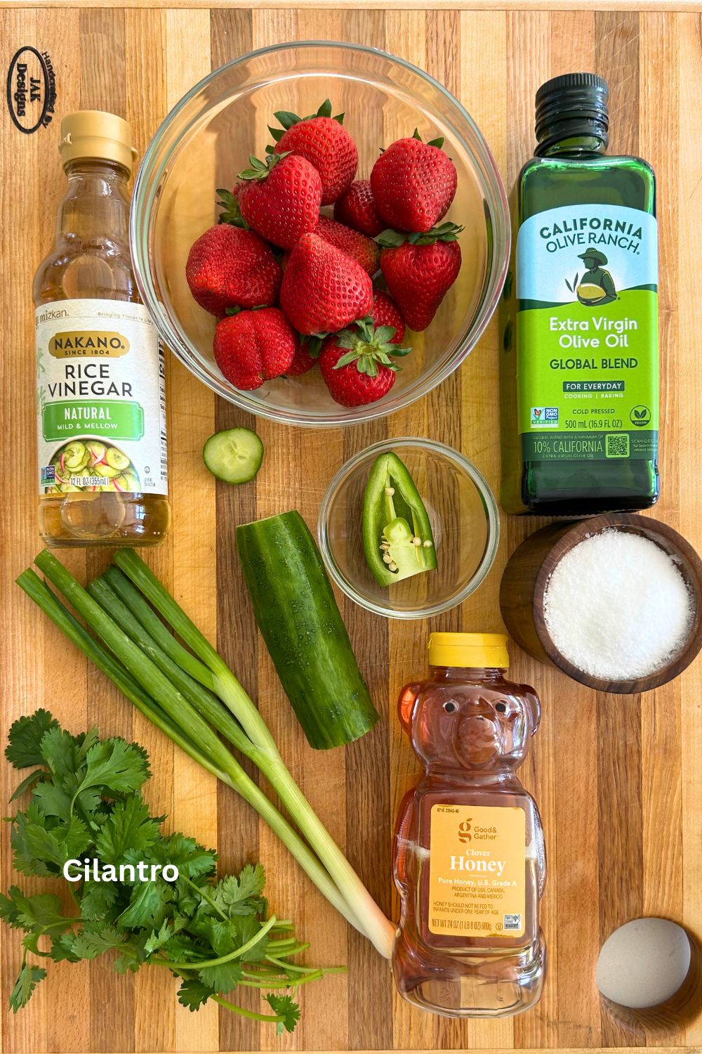All of the ingredients needed to make this strawberry salsa recipe.