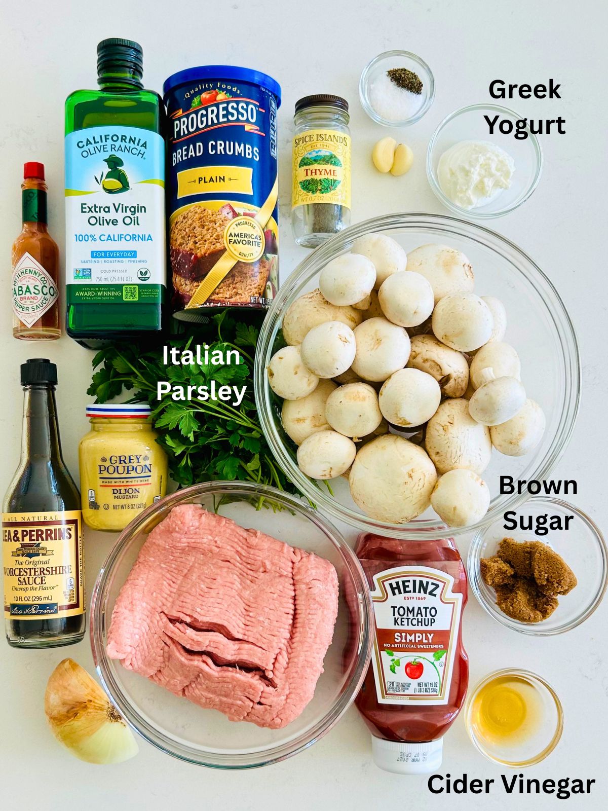 All of the ingredients to make turkey meatloaf with a sweet tangy glaze.