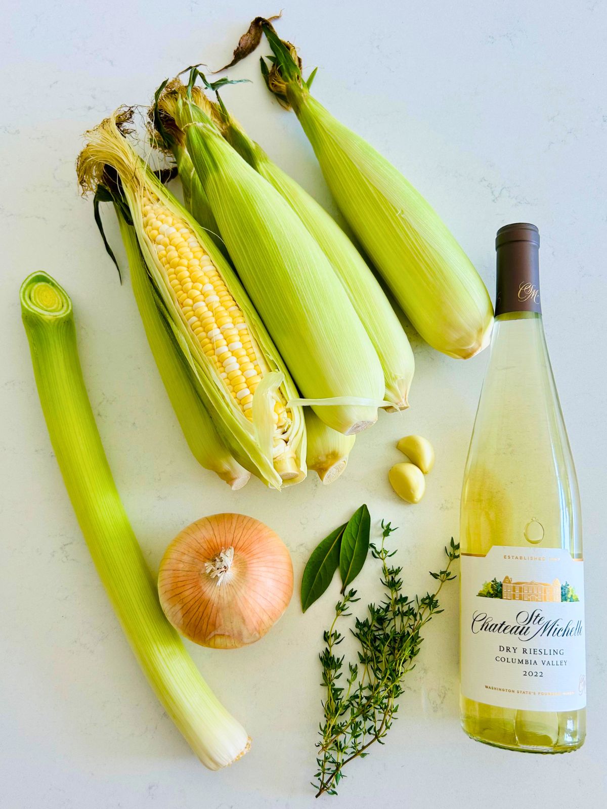 All of the ingredients needed to make corn stock.