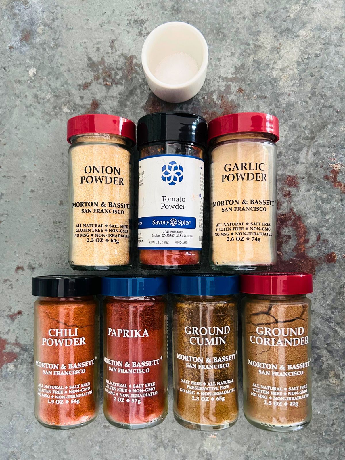 All of the ingredients needed to make this taco seasoning with tomato powder recipe.